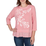 Ruby Rd. Womens Embroidered Terry Scoop Neck Top