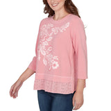 Ruby Rd. Womens Embroidered Terry Scoop Neck Top