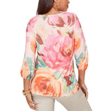 Ruby Rd. Womens Scalloped Neck Bold Floral Knit Top