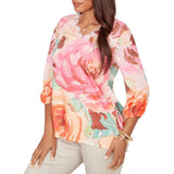 Ruby Rd. Womens Scalloped Neck Bold Floral Knit Top