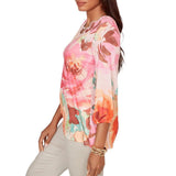 Ruby Rd. Womens Scalloped Neck Bold Floral Knit Top