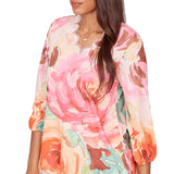 Ruby Rd. Womens Scalloped Neck Bold Floral Knit Top