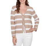 Ruby Rd. Womens Striped Tie Front Sweater Cardigan