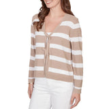 Ruby Rd. Womens Striped Tie Front Sweater Cardigan