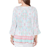 Ruby Rd. Womens Pleated Tapestry Print Bell Sleeve Blouse
