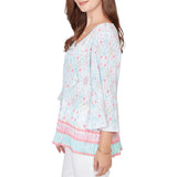 Ruby Rd. Womens Pleated Tapestry Print Bell Sleeve Blouse