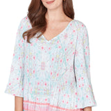 Ruby Rd. Womens Pleated Tapestry Print Bell Sleeve Blouse