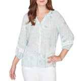 Ruby Rd. Womens Floral Silky Gauze Peasant Top
