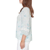 Ruby Rd. Womens Floral Silky Gauze Peasant Top