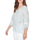 Ruby Rd. Womens Floral Silky Gauze Peasant Top