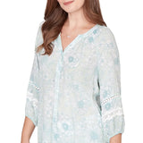 Ruby Rd. Womens Floral Silky Gauze Peasant Top