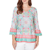 Ruby Rd. Womens Scalloped Neck Tapestry Print Knit Top