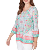 Ruby Rd. Womens Scalloped Neck Tapestry Print Knit Top