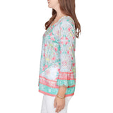 Ruby Rd. Womens Scalloped Neck Tapestry Print Knit Top