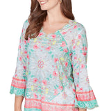 Ruby Rd. Womens Scalloped Neck Tapestry Print Knit Top