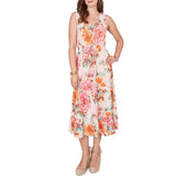 Ruby Rd. Womens Drawstring Waist Floral Linen Tiered Dress