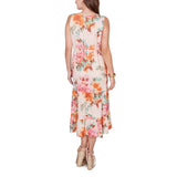 Ruby Rd. Womens Drawstring Waist Floral Linen Tiered Dress