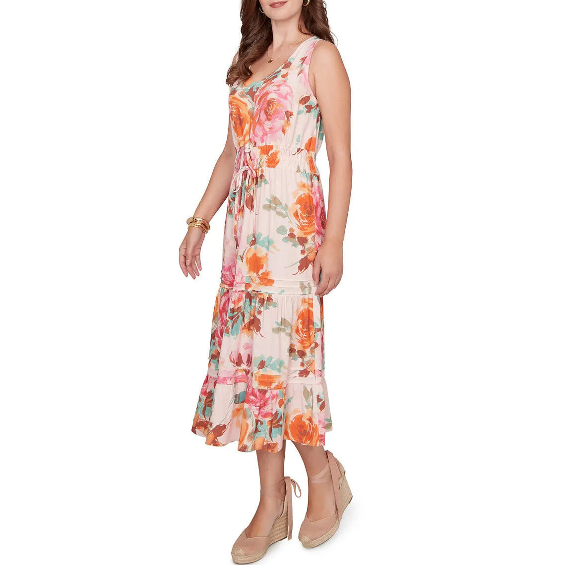 Ruby Rd. Womens Drawstring Waist Floral Linen Tiered Dress – ShopCGX