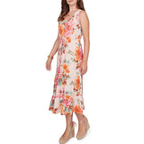 Ruby Rd. Womens Drawstring Waist Floral Linen Tiered Dress