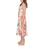 Ruby Rd. Womens Drawstring Waist Floral Linen Tiered Dress