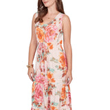 Ruby Rd. Womens Drawstring Waist Floral Linen Tiered Dress