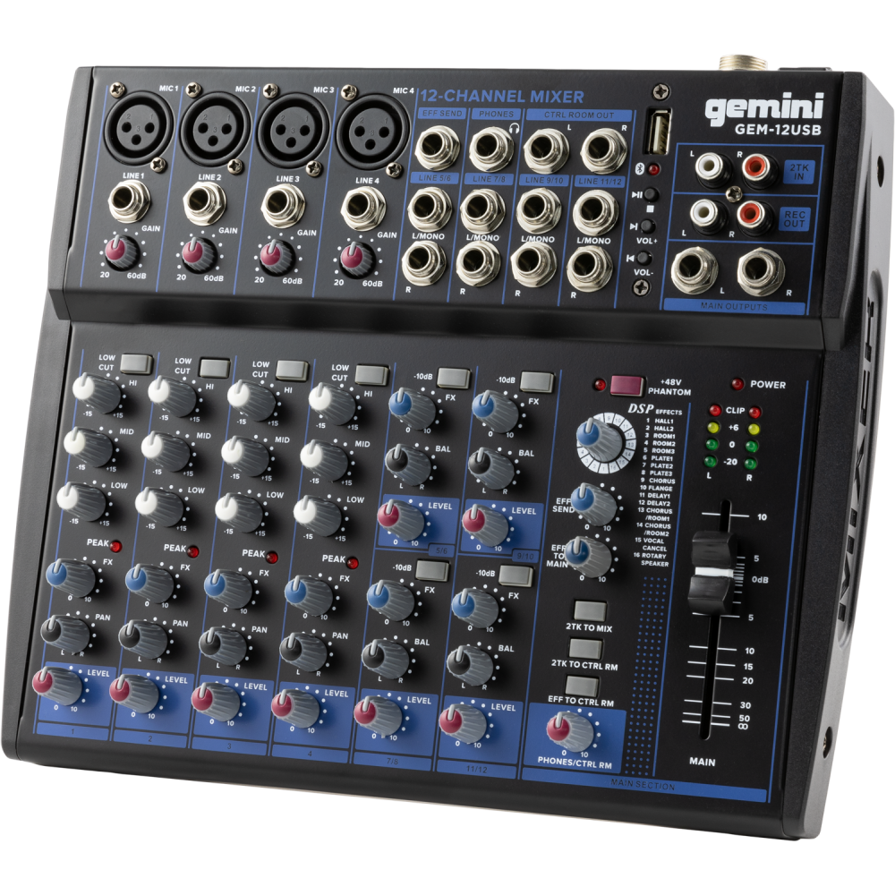 Gemini Compact 12 Channel USB and Bluetooth Mixer