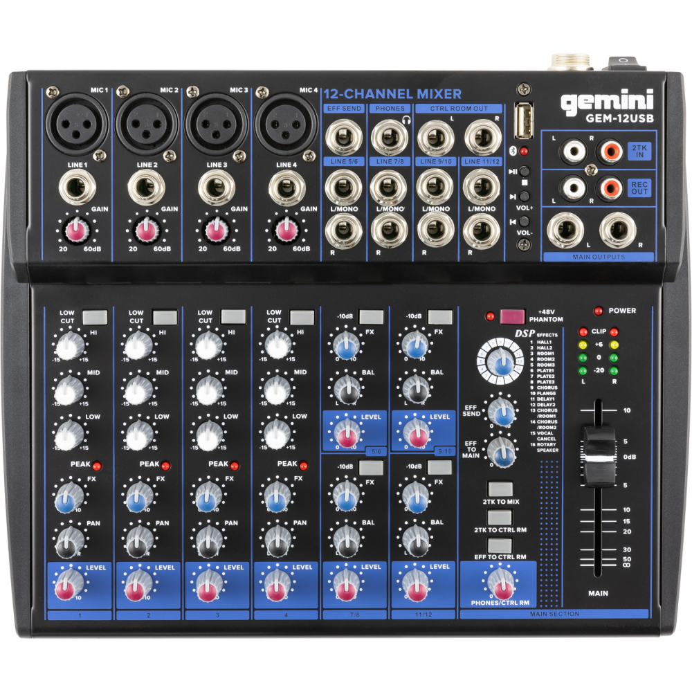 Gemini Compact 12 Channel USB and Bluetooth Mixer