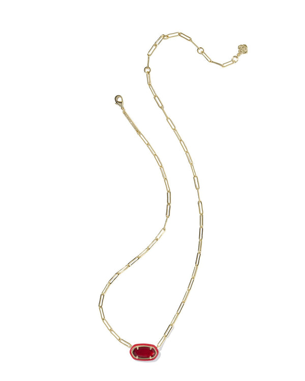 Kendra Scott Red Elisa Enamel Frame Gold Paperclip Necklace