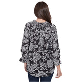 Ruby Rd. Womens Monotone Floral V-Neck 3/4 Sleeve Top