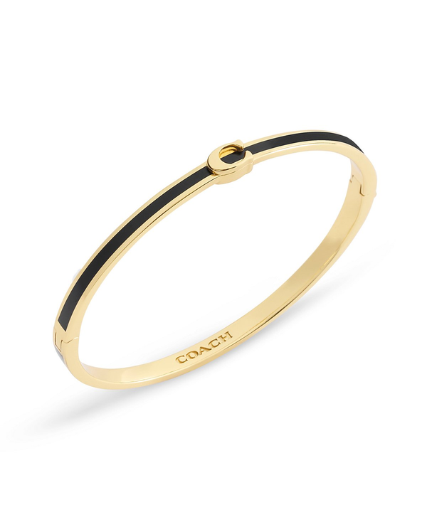 COACH Black Enamel Gold C Hinged Bangle Bracelet
