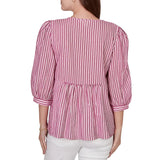 Ruby Rd. Womens Embroidered Placket Stripe Blouse