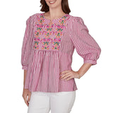 Ruby Rd. Womens Embroidered Placket Stripe Blouse