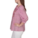 Ruby Rd. Womens Embroidered Placket Stripe Blouse