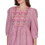 Ruby Rd. Womens Embroidered Placket Stripe Blouse