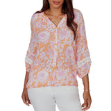 Ruby Rd. Womens Floral Silky Gauze Peasant Blouse