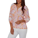 Ruby Rd. Womens Floral Silky Gauze Peasant Blouse