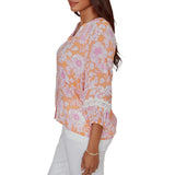 Ruby Rd. Womens Floral Silky Gauze Peasant Blouse