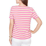 Ruby Rd. Womens Crochet Neck Stripe Knit Short Sleeve T-Shirt