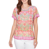 Ruby Rd. Womens Floral Damask Print Knit Short Sleeve T-Shirt