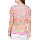 Ruby Rd. Womens Floral Damask Print Knit Short Sleeve T-Shirt