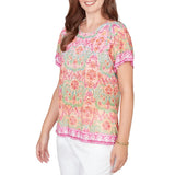 Ruby Rd. Womens Floral Damask Print Knit Short Sleeve T-Shirt