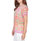 Ruby Rd. Womens Floral Damask Print Knit Short Sleeve T-Shirt