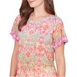 Ruby Rd. Womens Floral Damask Print Knit Short Sleeve T-Shirt
