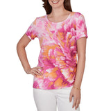 Ruby Rd. Womens Bold Watercolor Floral Knit Short Sleeve T-Shirt