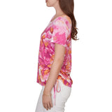 Ruby Rd. Womens Bold Watercolor Floral Knit Short Sleeve T-Shirt