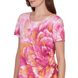 Ruby Rd. Womens Bold Watercolor Floral Knit Short Sleeve T-Shirt
