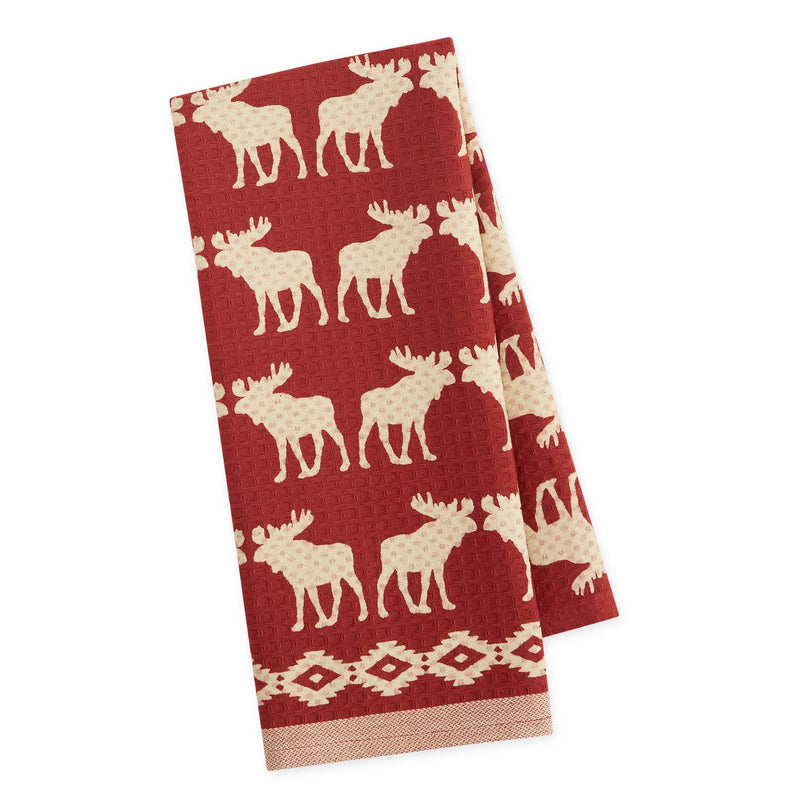 Design Imports Moose Printed Waffle Dishtowel