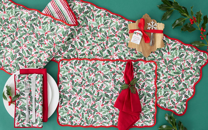 Design Imports Holly Jolly Quilted Table Runner