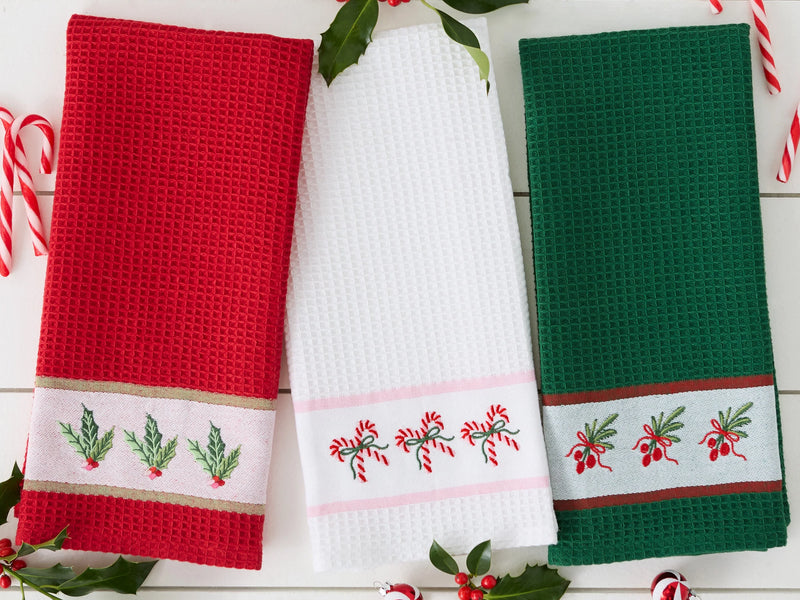 Design Imports Holiday Party Embroidered Dishtowels