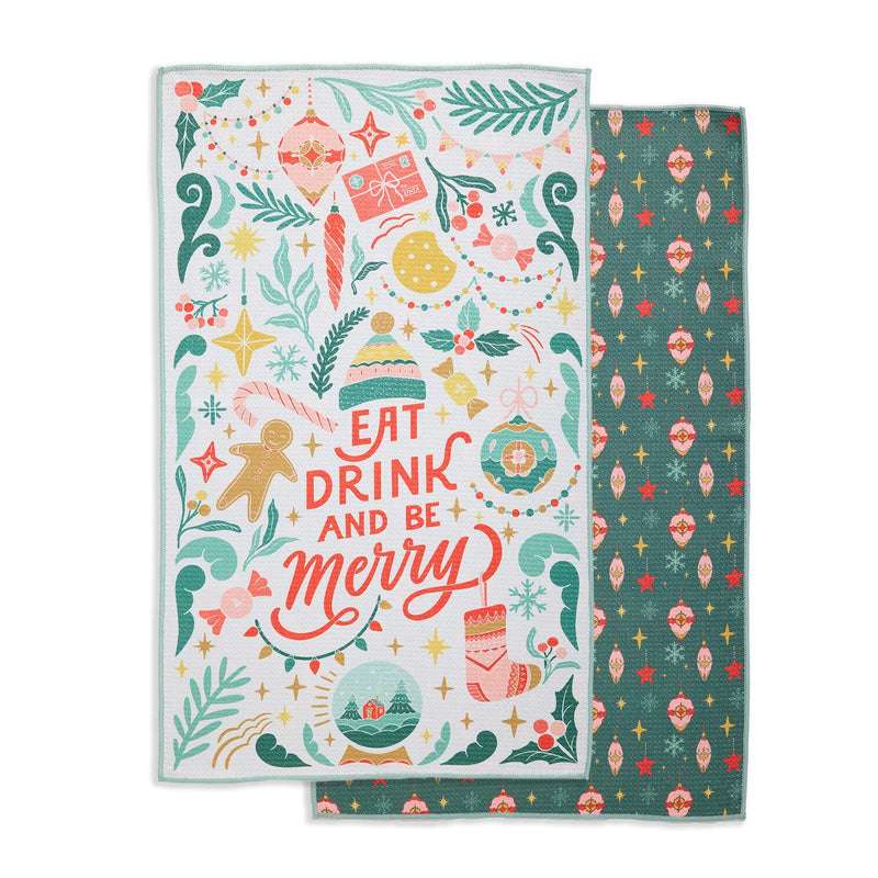 Design Imports Eat Drink Be Merry Printed Microfiber Dishtowel